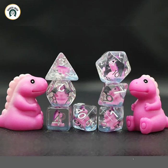 Pink Dinos 7-Polyhedral Dice Set
